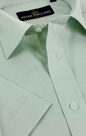 Peter England Mens Sage Plain Short Sleeve Shirt