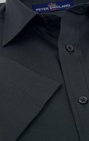 Peter England Mens Black Plain Short Sleeve Shirt
