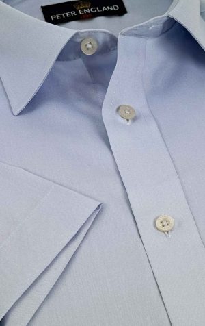 Peter England Mens Light Blue Plain Short Sleeve Shirt