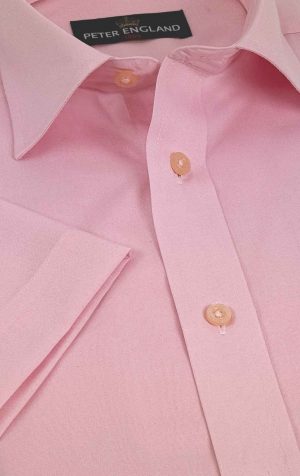 Peter England Mens Pink Plain Short Sleeve Shirt