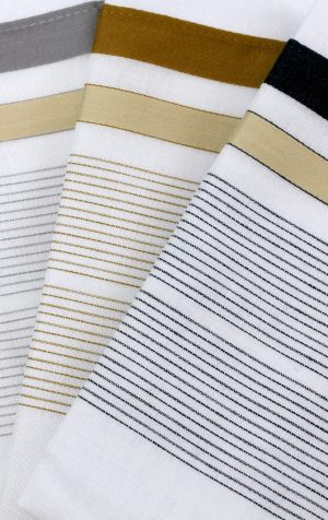 Mens Pyramid White with Fine Coloured Stripe 3 Pack Cotton Handkerchief