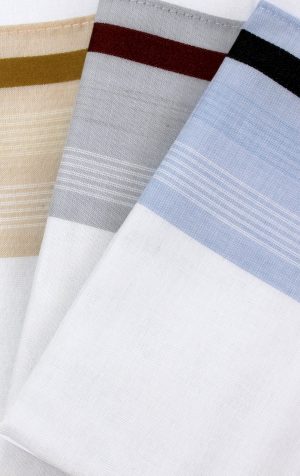 Mens Pyramid White with Bold Coloured Border 3 Pack Cotton Handkerchief