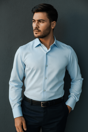 Peter England Sky Blue Tailored Fit Stretch Shirt