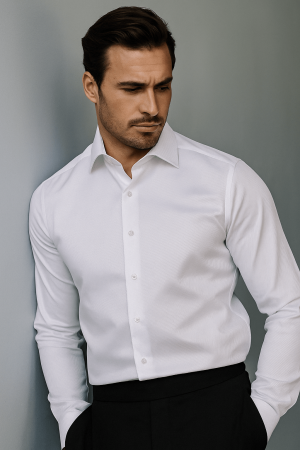 Peter England White Tailored Fit Stretch Shirt