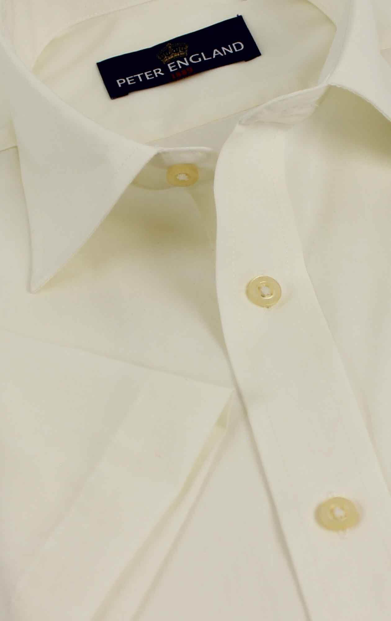 Peter England Ecru Regular Fit Cotton Rich Short Sleeve Shirt