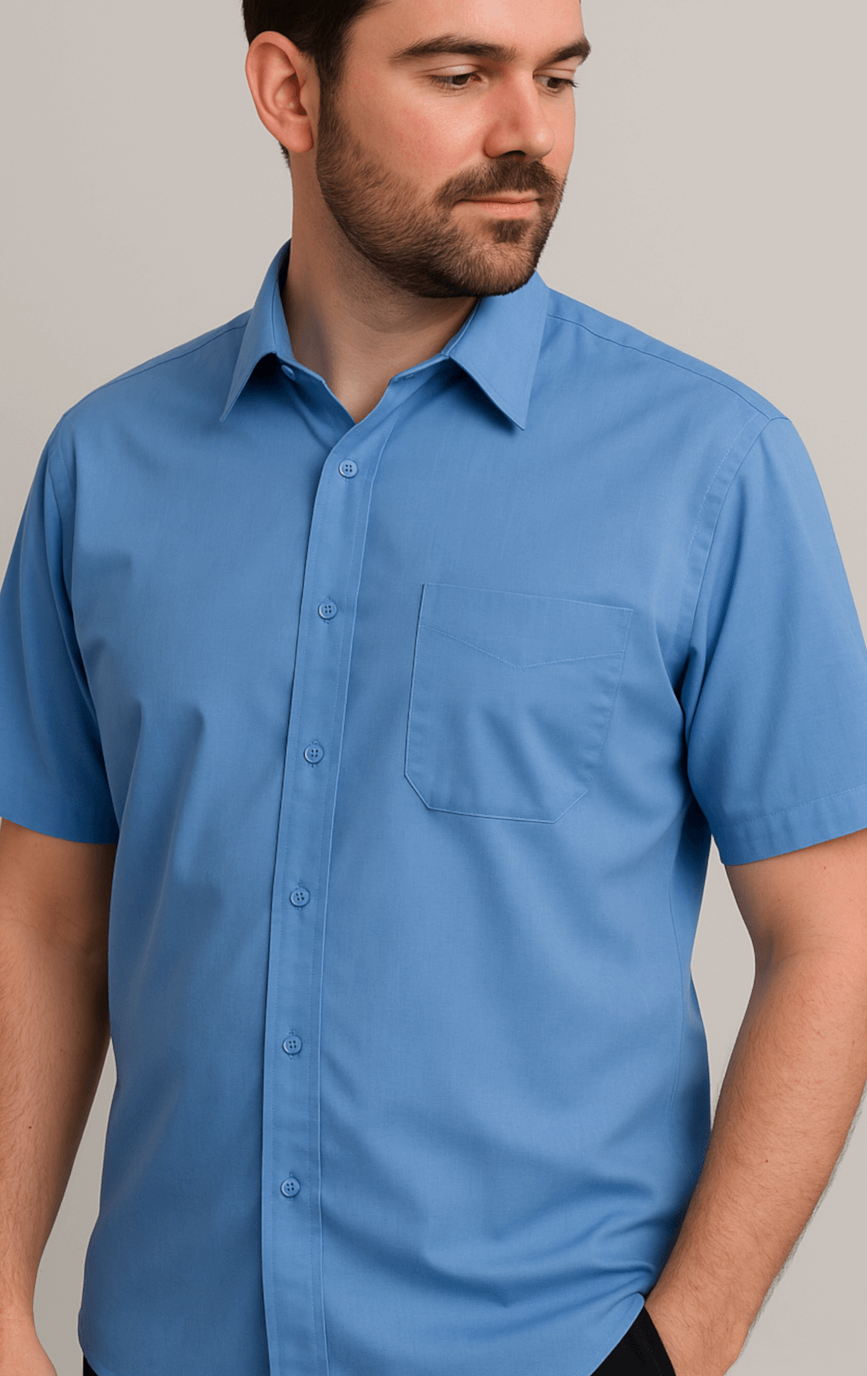 Peter England Mens French Blue Plain Short Sleeve Shirt