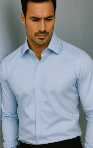 Peter England Mens Light Blue Tailored Fit Cotton Rich Plain Shirt