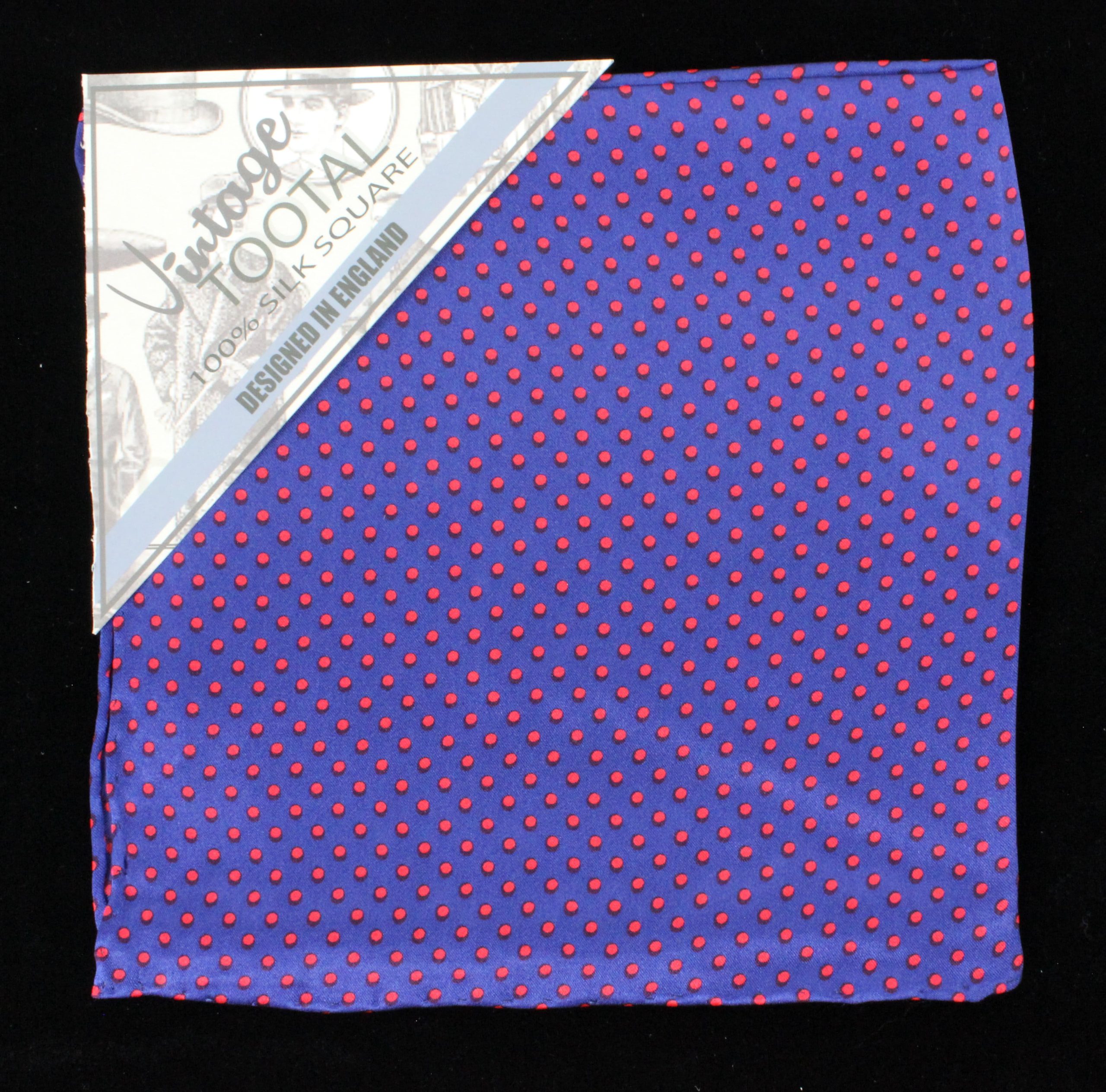 Tootal Navy & Red Polka Dot Silk Pocket Square