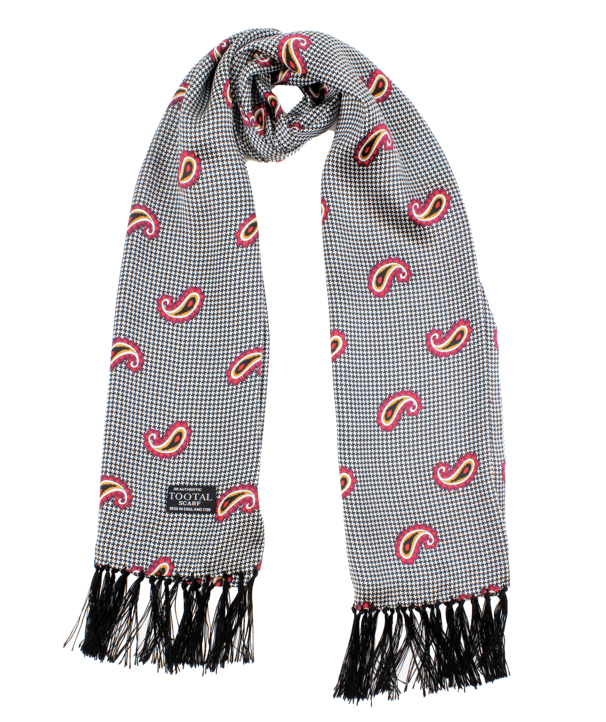 Tootal Black & White Chequerboard Paisley Silk Scarf - Image 2