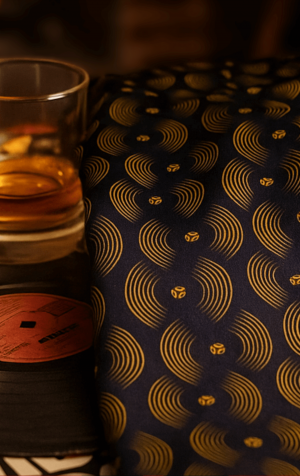 Tootal Black & Gold Vinyl Print Silk Scarf