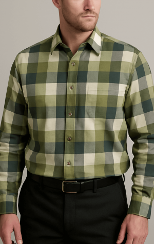 Peter England Sage Green Buffalo Check Shirt