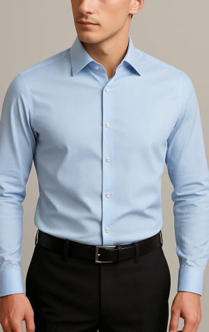 Peter England Mens Light Blue Slim Fit Cotton Rich Plain Shirt