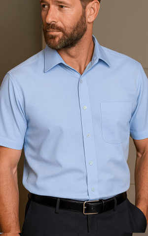 Peter England Mens Light Blue Plain Short Sleeve Shirt